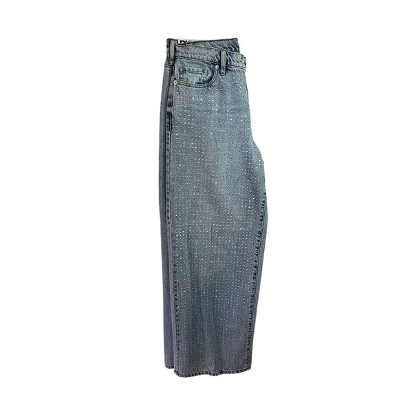 DKNY Jeans High Rise Wide Leg Silver Studded Denim Pants Sz 28 Light Wash NWT - Picture 4 of 11